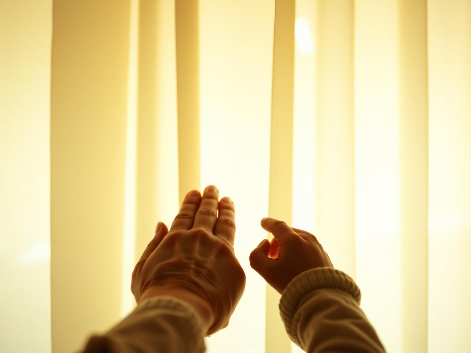 A grandmother and grandchild's hands meeting in soft window light